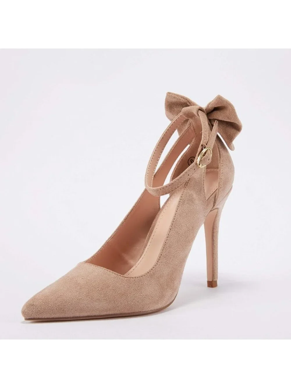 Women's Khaki Pointed Toe High Heels Ankle Strap Sexy Bowtie Back Dress Sandals